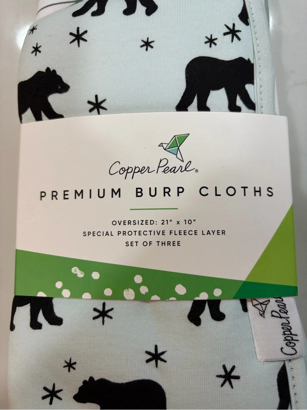 Copper Pearl Mint & Green Baby Burp Cloth Set - Bear Print